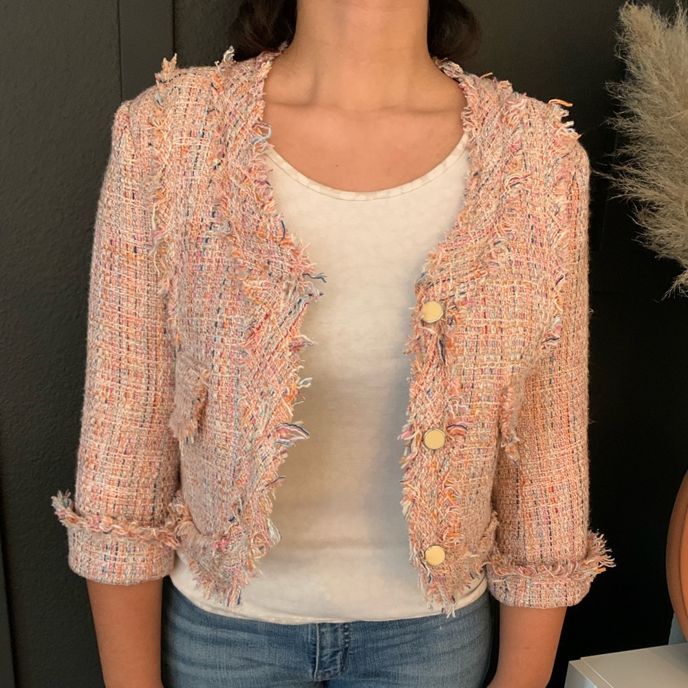For Cynthia Pink Tweed Blazer